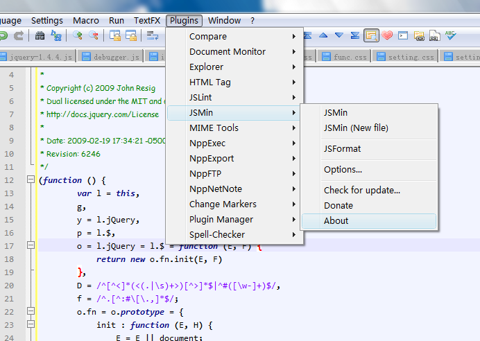 Notepad++ 的 JavaScript 插件  JSMinNpp