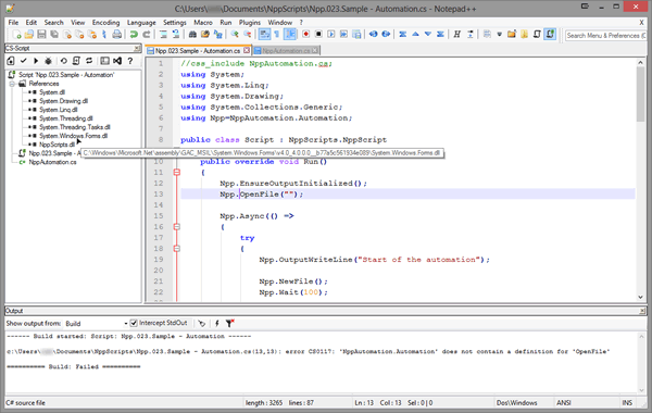 Notepad++ 的 CS-Script 工具 CS-Script